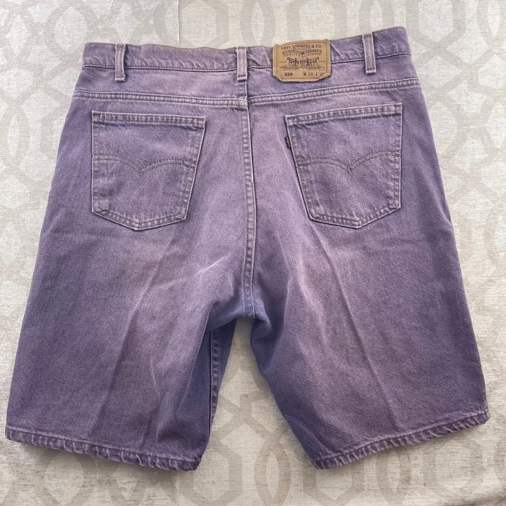 Levi Strauss 550 Mens Purple Denim Shorts Size 38x L Vintage Blue Tab USA‎ Made